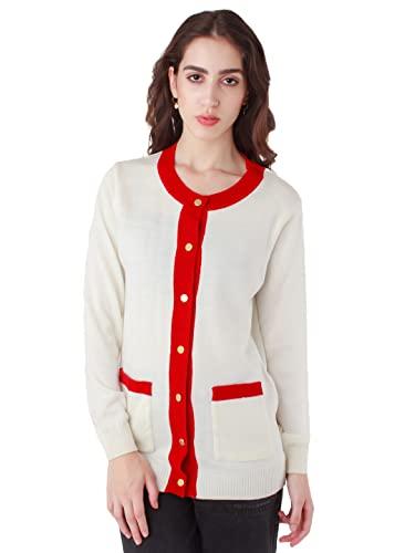 zink london women's white solid straight cardigan