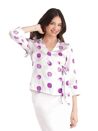 fablestreet satin wrap top - white and pink