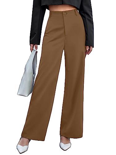 aahwan solid brown high waist wide leg pants for women's & girls' (233-brown-s)