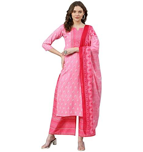 ratan women's kurta with pant and cotton dupatta set. readymade salwar suit set for women (et7832_s_pink)