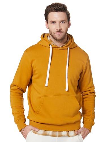 amazon brand - symbol men's cotton blend neck hooded sweatshirt (aw18mnssw02_amber gold_l)