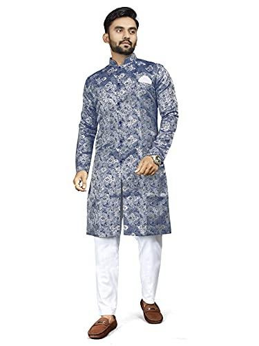 amzira men's traditional ethnic wear indo western dress set (x-large, blue)