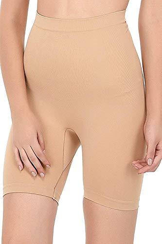 glamoras women's nylon spandex high waist tummy control mid thigh short thigh slimmer under dress shapewear, free size, beige