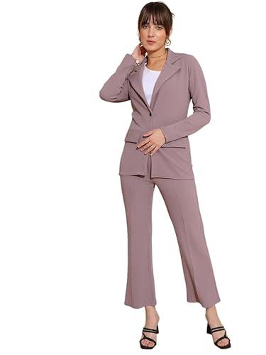 selvia co-ord set for women|collared neck co-ord set for women| blazer and trouser|solid co-ord set|coat and pant|2 piece|formal co-ord set for women| lycra co-ord set (634ctk11255n-xl_mauve)