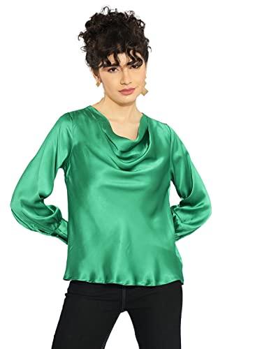 kotty womens jade green satin full sleeve solid top