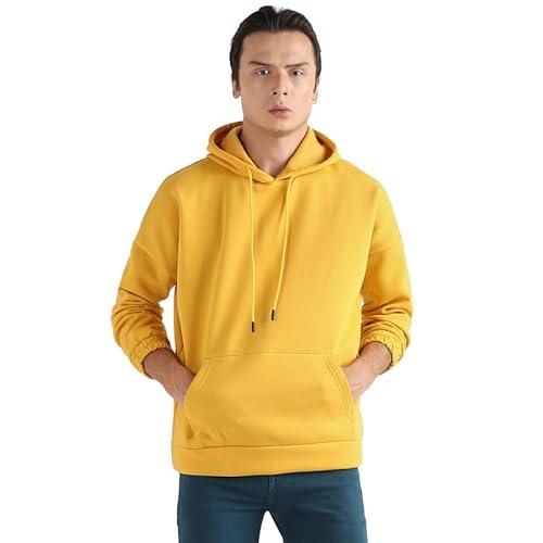 campus sutra men's mustard yellow oversized pullover sweatshirt for casual wear | long sleeve | pull on closure | cotton sweatshirt crafted with comfort fit for everyday wear (m)