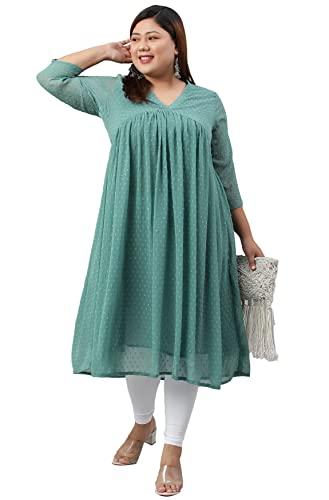 xl love - by janasya women's plus size green poly chiffon self design flared kurta