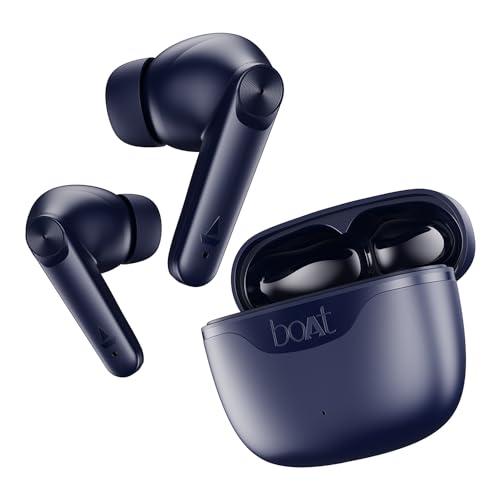 boat airdopes 207 tws earbuds with 50 hrs playtime, quad mics with enx tech, asap charging, iwp tech, beast mode with 50 ms low latency, bluetooth v5.3, usb type-c port & ipx5(bold blue)