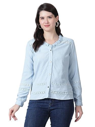 drape and dazzle full sleeve button down shirt with lace styles shirts for women in color blue_(dd-073-blue-xxxl)