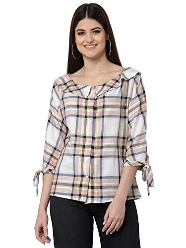 style quotient women off white classic tartan checks checked casual shirt