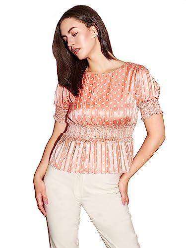 marie claire women's polka dots regular fit blouse (mc2098b_peach l)