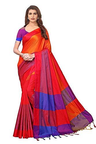 dhruvi trendz women's banarasi cotton & silk saree (dt-s1225_orange_one size_orange)