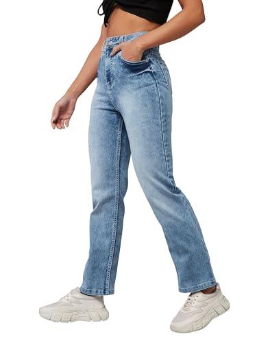 dolce crudo women's wide-leg fit high rise clean look regular length stretchable denim jeans (doss24den97-38-158-32, light blue, 32)