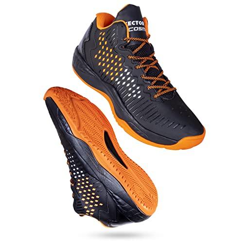 vector x cosmic basketball shoes for men/eva insole for better fit/smooth, comfortable/breathable non slip outdoor sneakers cushioning workout shoes for fitness (black-orange, size: 7)