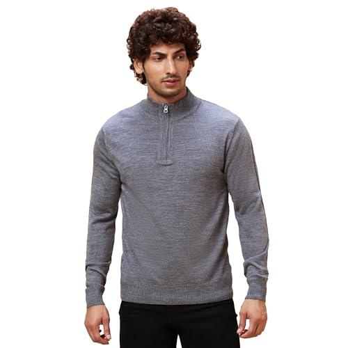 globus men grey solid casual pullover sweater-3638161004