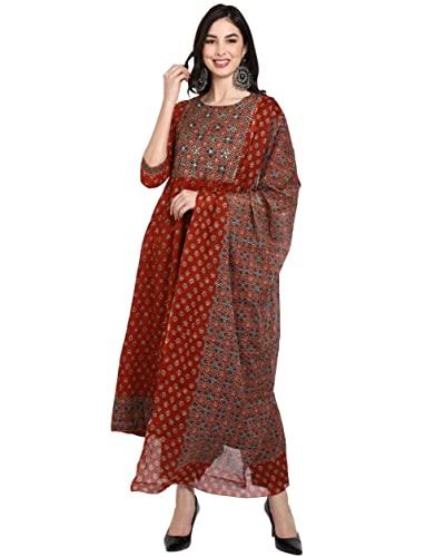 rajnandini women's pure cambric cotton embroidered kurta set with dupatta (joplvl260a-s_brown_s)