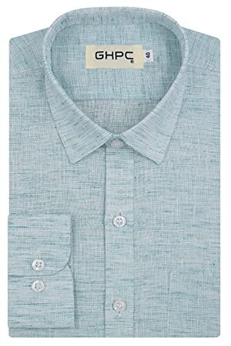 ghpc cotton linen plain solid full sleeves regular fit formal shirt for men (green, fsf204318_42)