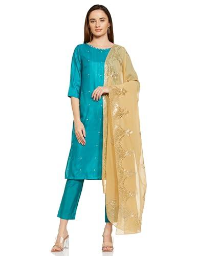 w for woman women's polyester kurta (22auws18306-218210_teal_2xl)