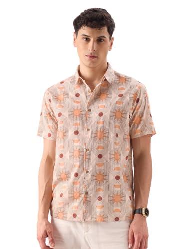 the souled store celestial men and boys short sleeve button down regular fit cotton printed shirts orange