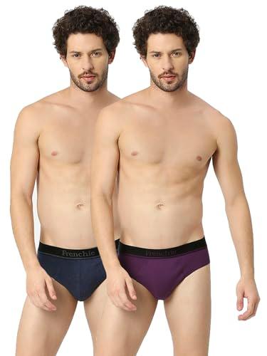 frenchie essentials men's brief 100% cotton with ultra-soft outer elastic waistband- assorted (pack of 2) (size - xl)