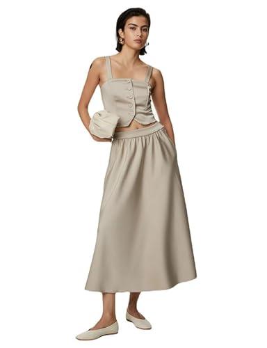 marks & spencer polyester blend western skirt beige