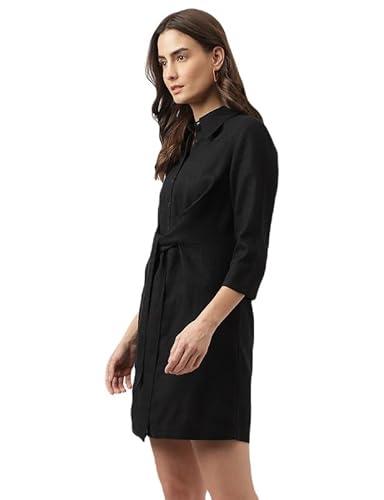 marks & spencer women's linen blend fit and flare midi dress (t525024kblack_black