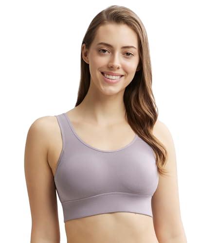 jockey jw12 women's wirefree padded tencel lyocell elastane full coverage lounge bra with stay fresh properties and removable pads_minimal grey_m