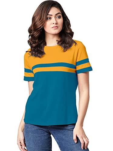 ausk half sleeves t-shirts for women color-teal,mustard (size-large)