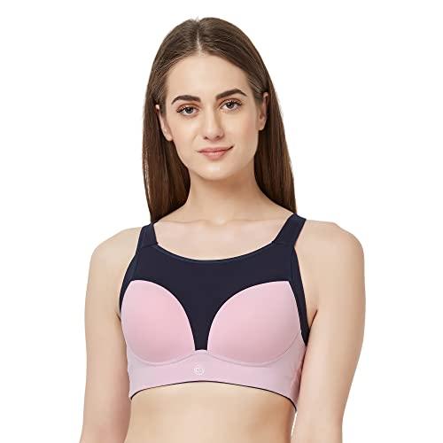 soie bra sports bra cotton spandex extreme coverage, lightly padded, high impact, non wired, racerback, adjustable straps multiple colors and -sl pink