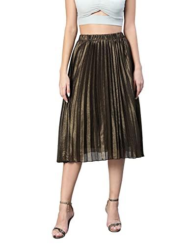 oxolloxo women relaxed fit polyester printed party golden skirt