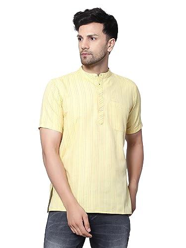 latest chikan men's cotton regular textured short kurta half sleeves - casual ethnic wear… lc-sknf-6-40 ds-yellow