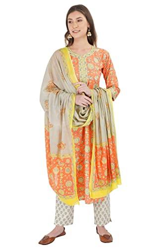 ratan women cotton kurta palazzo with dupatta set (gul4548_s_peach_s)