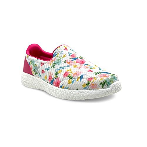 kazarmax women white pink floral printed sneakers casual confort walking shoes -4 uk