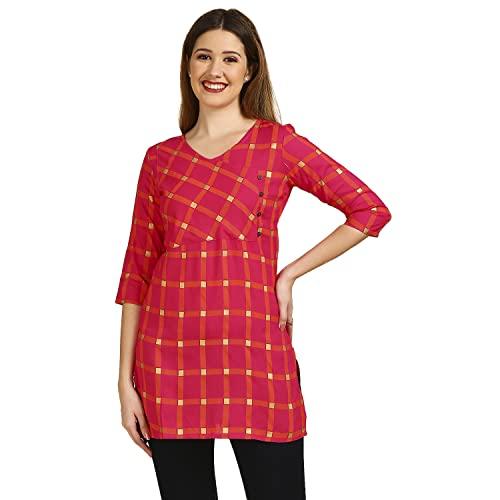 anubhutee women's rayon magenta checked straight kurti