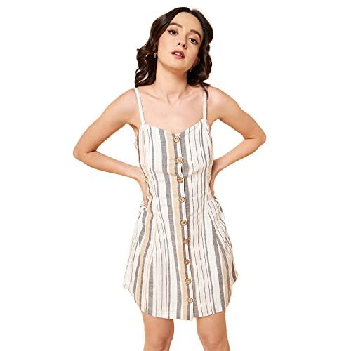 high star women's cotton fit and flare mini dresses (hswdrs23001_be_beige_s)