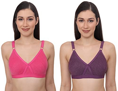 glamoras women poly cotton pc interlock fabric full coverage non-padded non-wipurple adjustable straps everyday bra, color- pink, purple, size 38, c cup, pack of 2 bra