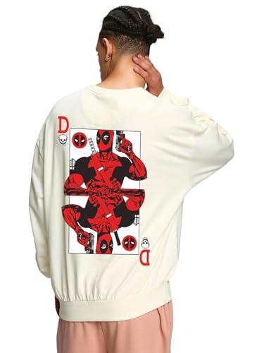 bewakoof official marvel merchandise men's graphic print oversized fit full sleeve round neck fleece sweatshirt_628899_white_l