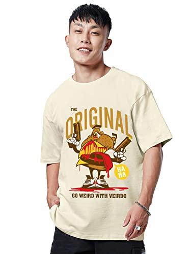 veirdo® oversized baggy fit comfortable pure cotton round neck drop shoulder t-shirt with graphic print collection tee for men & boys (available in black, blue, beige & swan white color)