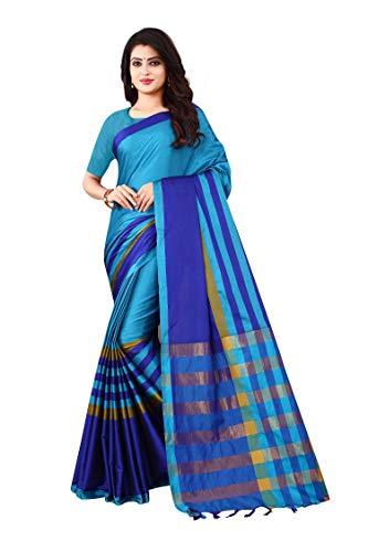 dhruvi trendz women's cotton silk saree (dt-s1394_blue_one size_sky blue)