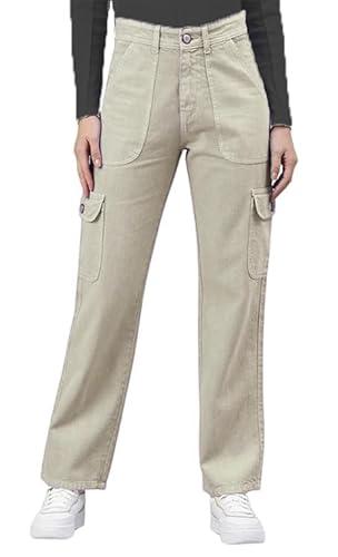 adbucks women's comfort wide leg high-rise cargo style jeans (30, beige)