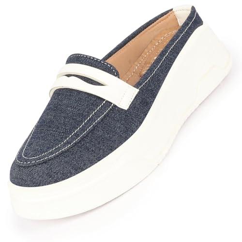 fausto fst fjdwc-7013 navy-37 women's navy blue fashion outdoor height enhancer open back slip on upper denim casual shoes (4 uk)