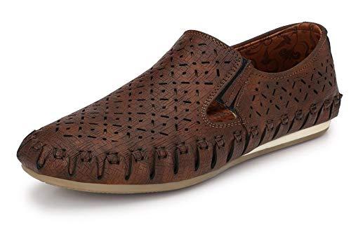 mactree men's premium cut-out pu roman sandals and floaters/loafers (brown, numeric_6)