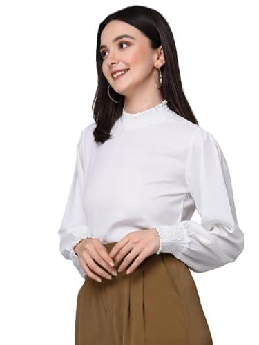 style quotient women solid white polyester semi formal smocked top