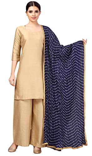 studio shringaar women's vegan silk bandhni dupatta (42" x 2.5 meters, navy blue)