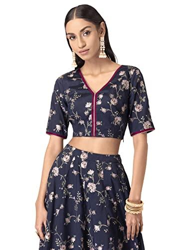 indya women's regular navy floral jaal crop top (itp01034 blue s)