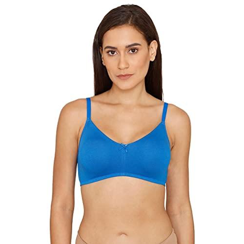 zivame women's cotton non padded wired 3/4th coverage t-shirt bra (zi112pfashnblue0032b_blue_32b)