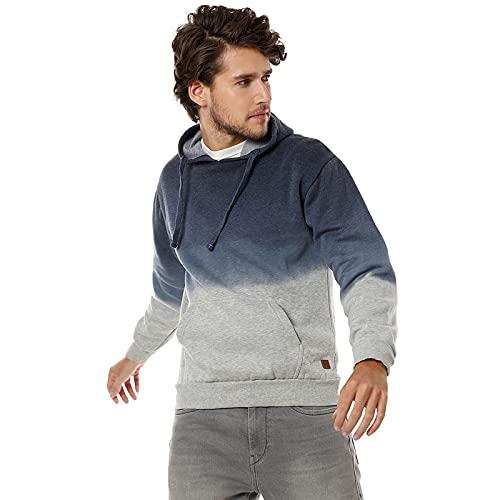 campus sutra men's blue & grey pullover ombre sweatshirt with ribbed hem for casual wear | hooded neck | long sleeve | pull on closure | cotton sweatshirt crafted with comfort fit for everyday wear