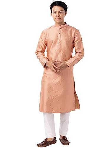 the kurta company men silk brocade rose pink self textured kurta | easy to wear ethnic designer kurtas for men | perfect for any occasion | size: 42