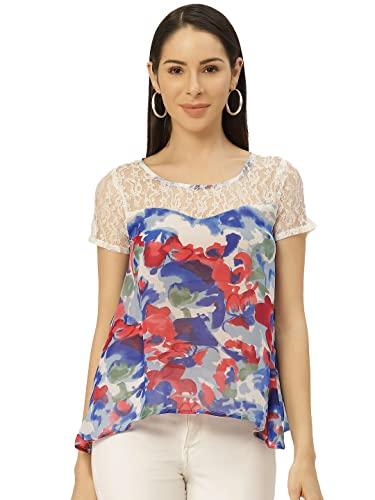 belle fille women's regular fit multi colour short sleeves top | xxl | georgette | blfit-2521-xxl