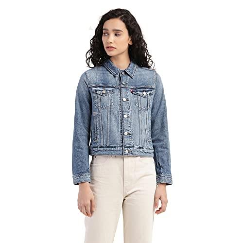 levi's solid cotton collar neck women's casual jacket (dark indigo, small)